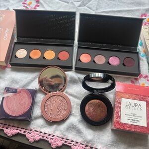 1- Laura Geller baked blush, 2-eye powder colourpop palettes and  1- Tarte blush